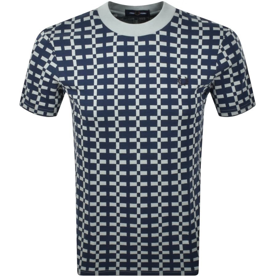 ★FRED PERRY★ Sharp Geometric Jacquard T-Shirt Silver Blue Fred Perry Geometric T Shirt Silver Blue | Mainline Menswear